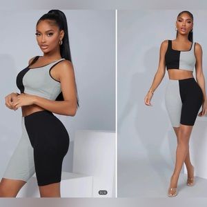 Two Tone Crop Tank Top & Biker Shorts